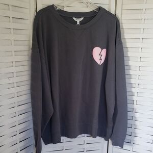 Wildfox Gray Sweatshirt with Pink Heart Grafic Women's Size XXL